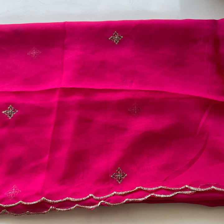 anokherang Dupattas Pink Sparkle Zari Scalloped Organza Dupatta