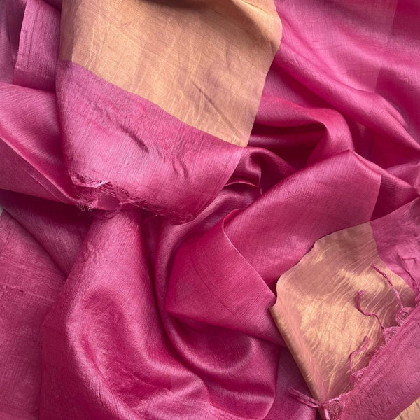 anokherang Dupattas Pink Tussar Silk Zari Dupatta