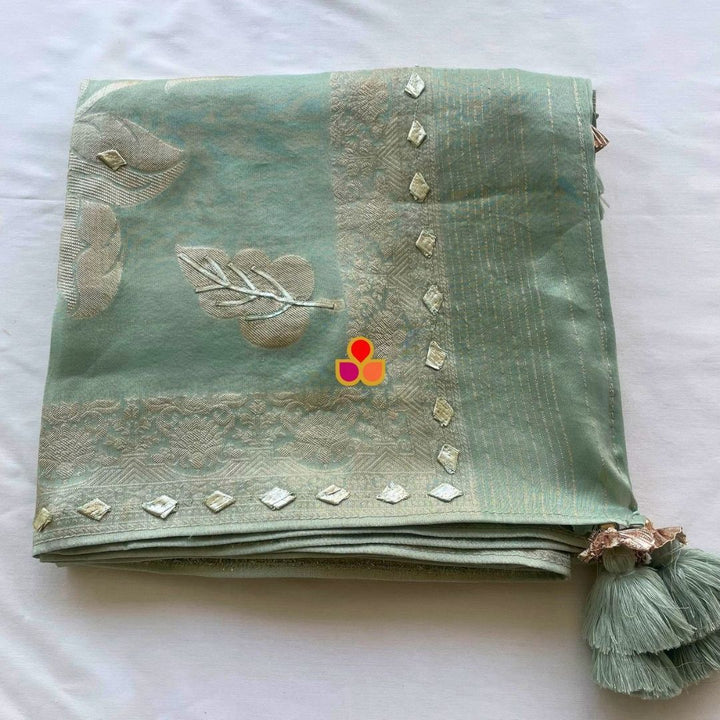 anokherang Dupattas Pista Green Royale Gota Zari Elegance Organza Dupatta