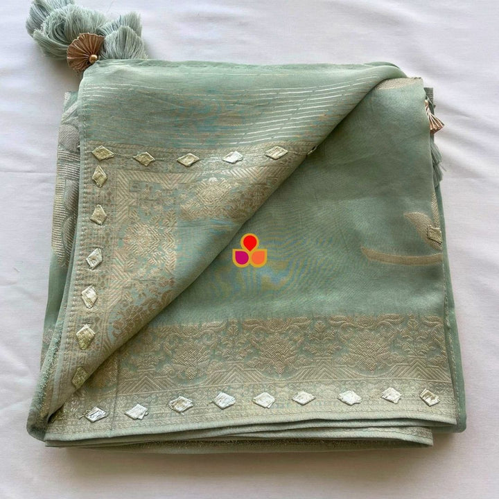 anokherang Dupattas Pista Green Royale Gota Zari Elegance Organza Dupatta