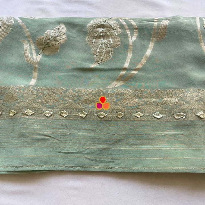 anokherang Dupattas Pista Green Royale Gota Zari Elegance Organza Dupatta