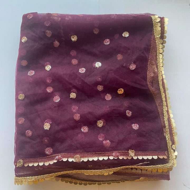 anokherang Dupattas Purple Net Sequin Jhilmil Dupatta