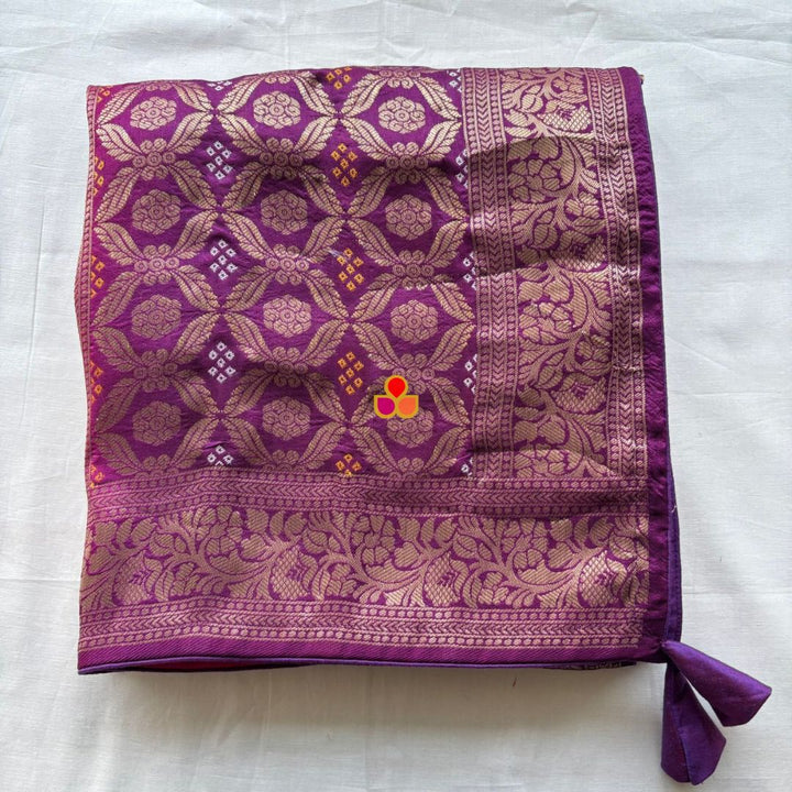 anokherang Dupattas Purple Pink Festive Banarasi Bandhej Dupatta