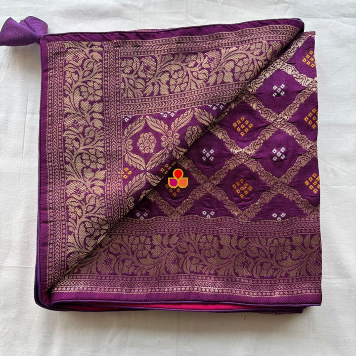 anokherang Dupattas Purple Pink Festive Banarasi Bandhej Dupatta