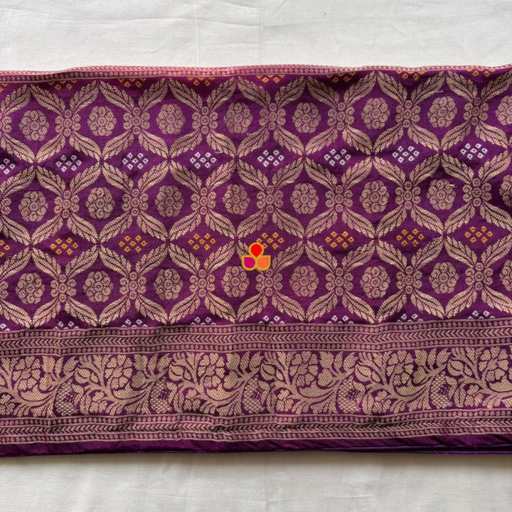 anokherang Dupattas Purple Pink Festive Banarasi Bandhej Dupatta