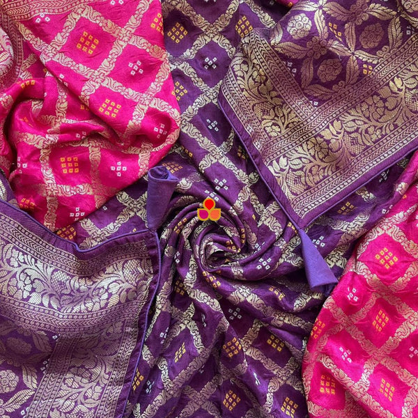anokherang Dupattas Purple Pink Festive Banarasi Bandhej Dupatta