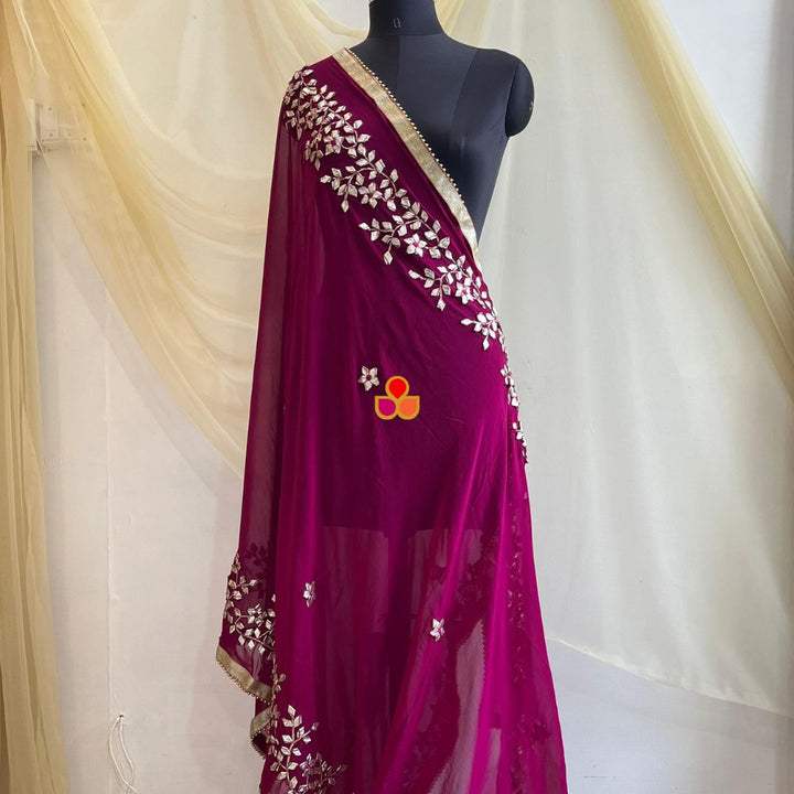 anokherang Dupattas Purple Punch Colorful Floral Embroidered Chiffon Dupatta