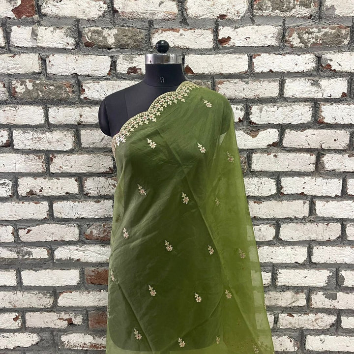 anokherang Dupattas Radiant Green Gotta Patti Organza Scalloped Dupatta