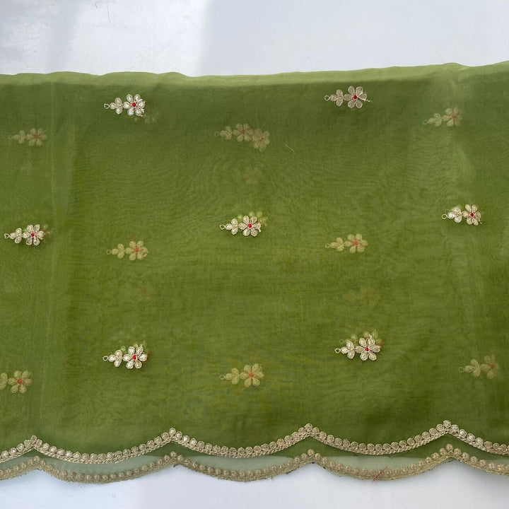 anokherang Dupattas Radiant Green Gotta Patti Organza Scalloped Dupatta