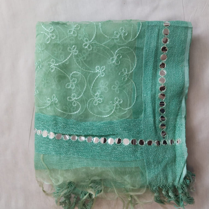 anokherang Dupattas Radiant Green Thread & Mirror work Embroidered Dupatta