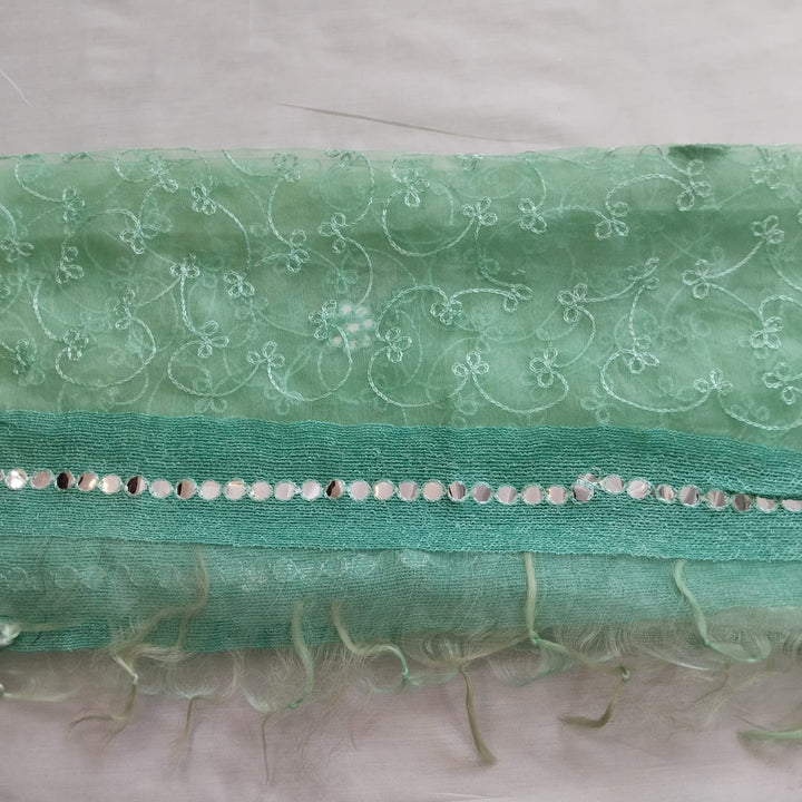 anokherang Dupattas Radiant Green Thread & Mirror work Embroidered Dupatta