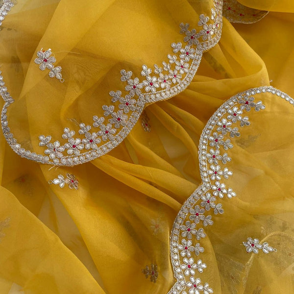 anokherang Dupattas Radiant Yellow Gotta Patti Organza Scalloped Dupatta