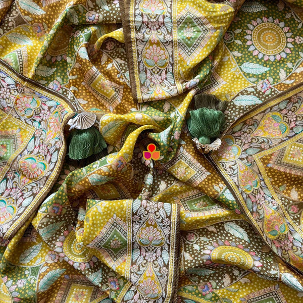 anokherang Dupattas Rang-e-Bahaar Green Georgette Banarsi Dupatta