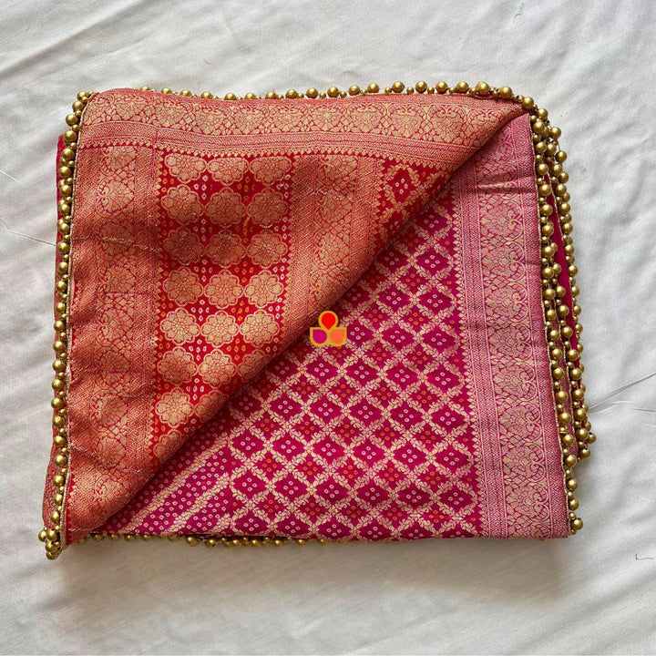 anokherang Dupattas Rani Pink and Orange Banarasi Bandhani Georgette Dupatta