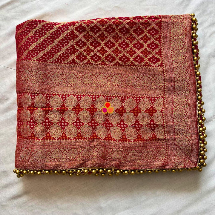 anokherang Dupattas Rani Pink and Orange Banarasi Bandhani Georgette Dupatta