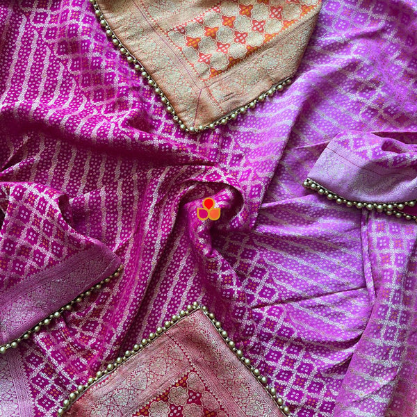 anokherang Dupattas Rani Pink and Orange Banarasi Bandhani Georgette Dupatta