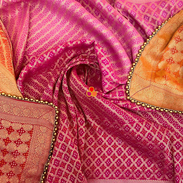 anokherang Dupattas Rani Pink and Orange Banarasi Bandhani Georgette Dupatta