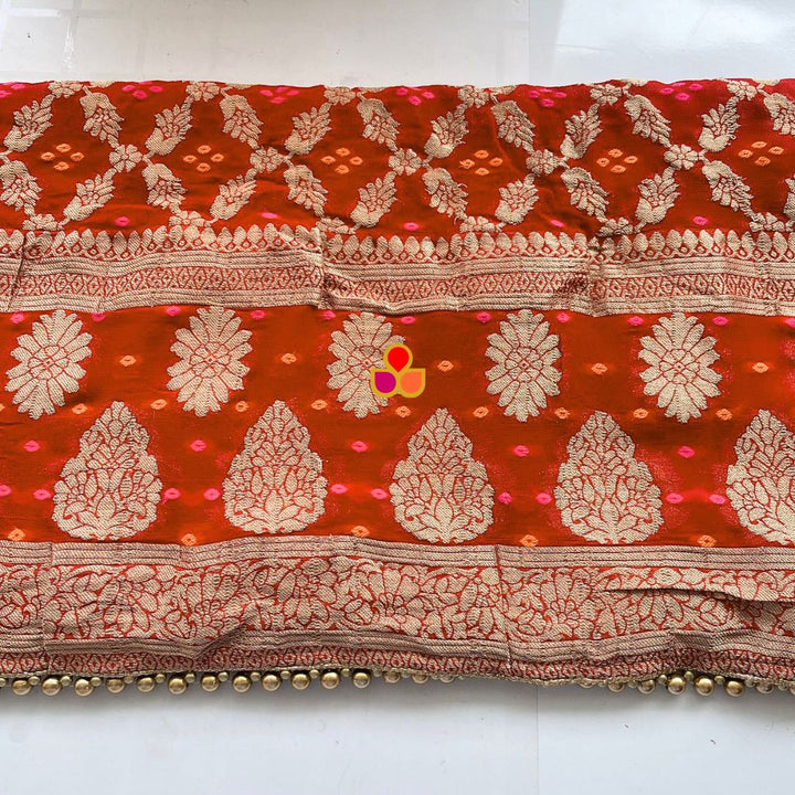 anokherang Dupattas Red Bandhej Georgette Banarsi Dupatta