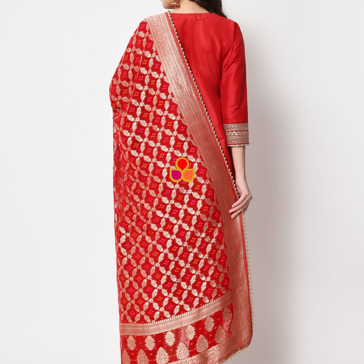 anokherang Dupattas Red Bandhej Georgette Banarsi Dupatta