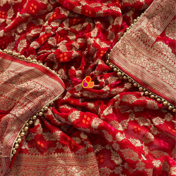 anokherang Dupattas Red Bandhej Georgette Banarsi Dupatta