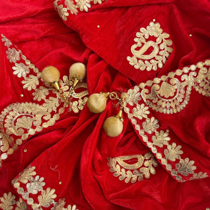 anokherang Dupattas Red Ethnic Gota Patti Motifs Embroidered Velvet Dupatta