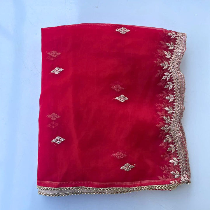 anokherang Dupattas Red Glory Delight Zari Embroidered Organza Dupatta