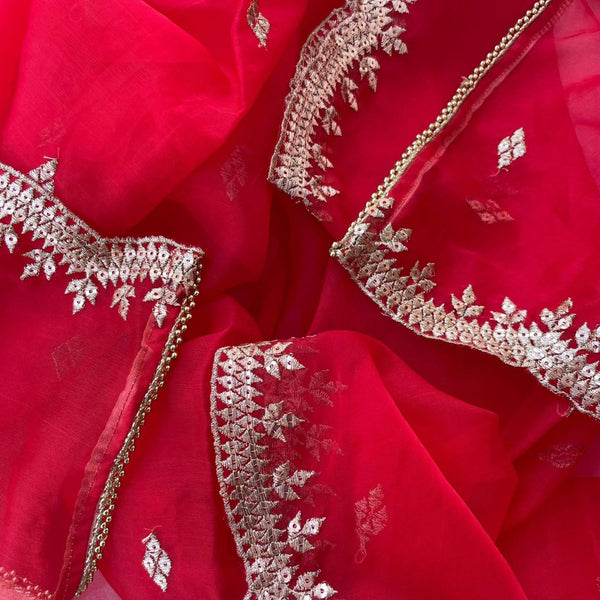 anokherang Dupattas Red Glory Delight Zari Embroidered Organza Dupatta