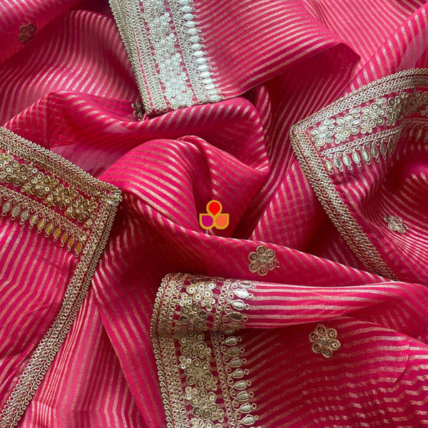anokherang Dupattas Red & Gold Striped Organza Dupatta