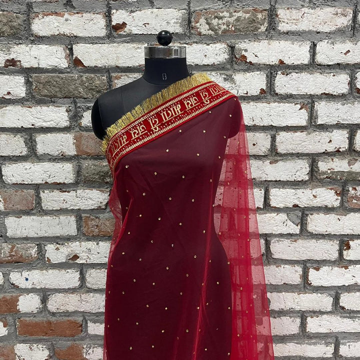 anokherang Dupattas Red Jai Mata Di Stone Net Dupatta