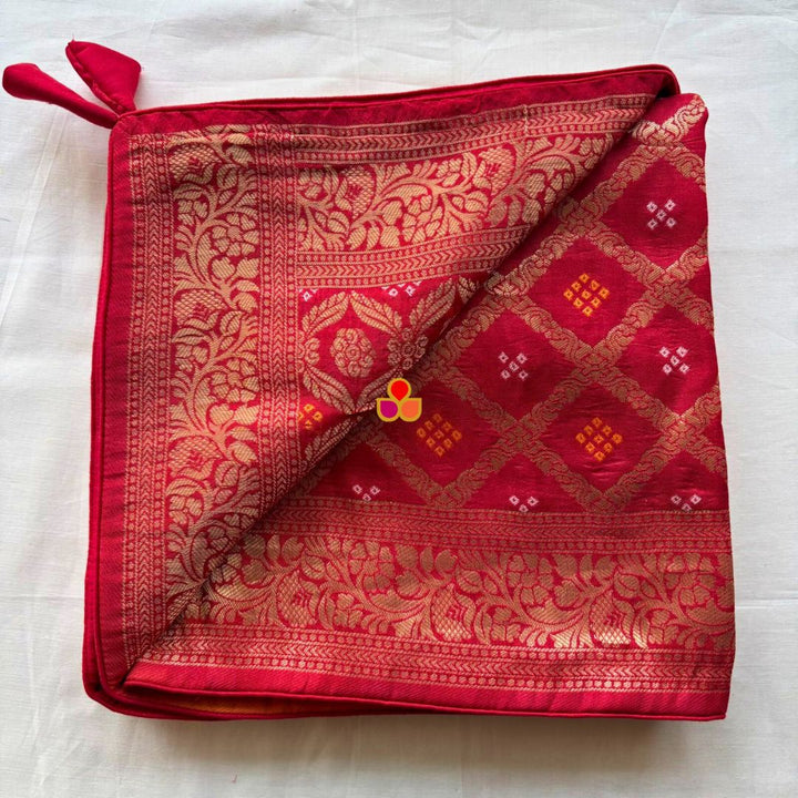 anokherang Dupattas Red Orange Festive Banarasi Bandhej Dupatta