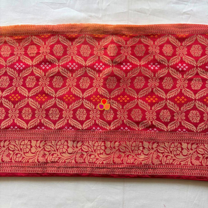 anokherang Dupattas Red Orange Festive Banarasi Bandhej Dupatta