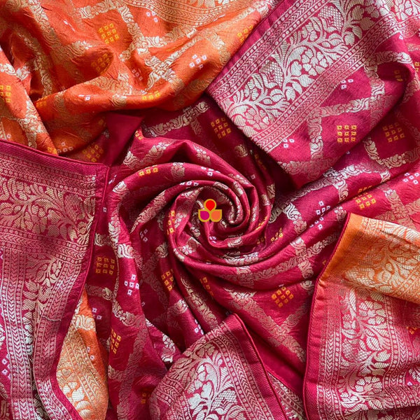 anokherang Dupattas Red Orange Festive Banarasi Bandhej Dupatta