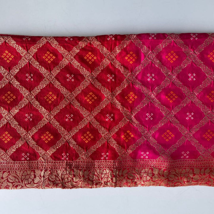 anokherang Dupattas Red Pink Festive Banarasi Bandhej Dupatta