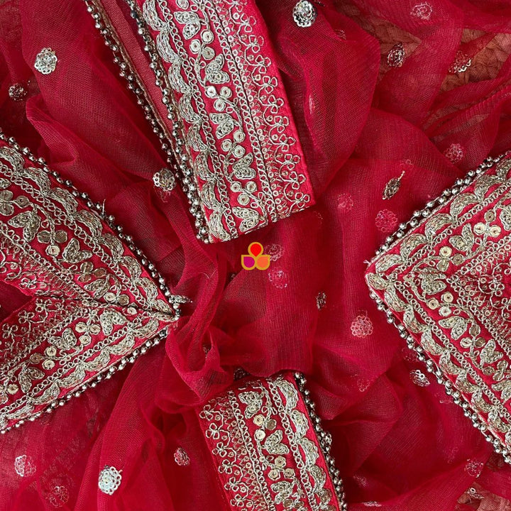 anokherang Dupattas Red Sitara Unstitched Suit with Net Dupatta