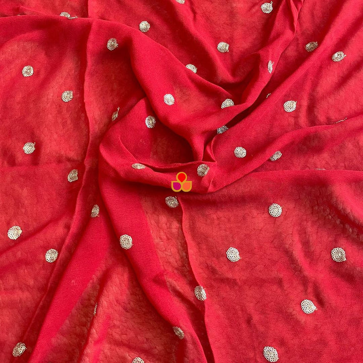 anokherang Dupattas Red Sitara Unstitched Suit with Net Dupatta