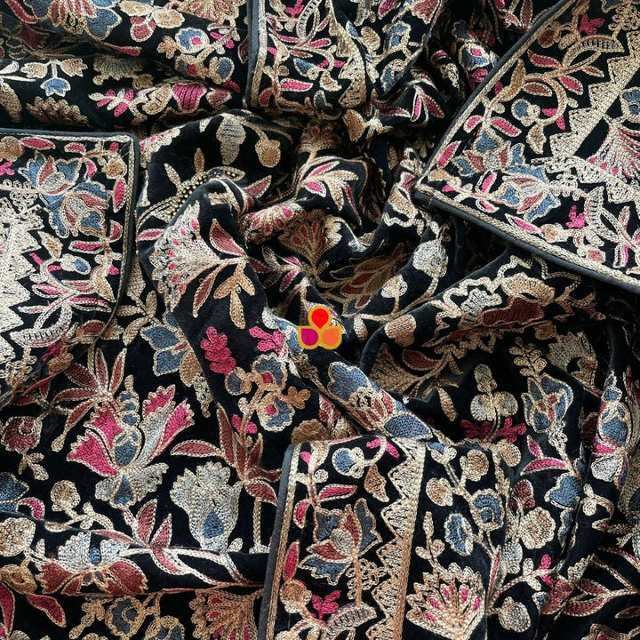 anokherang Dupattas Regal Bloom Thread Embroidered Velvet Dupatta