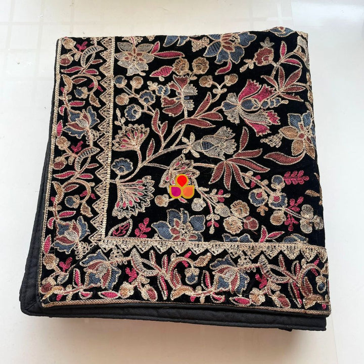 anokherang Dupattas Regal Bloom Thread Embroidered Velvet Dupatta