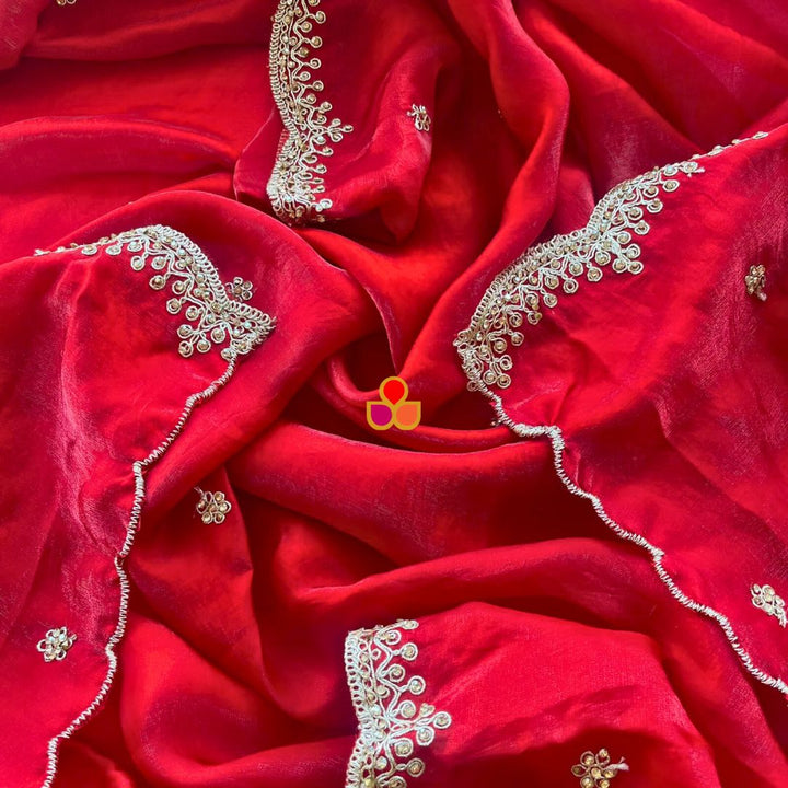anokherang Dupattas Resham Red Tissue Embroidered Organza Dupatta