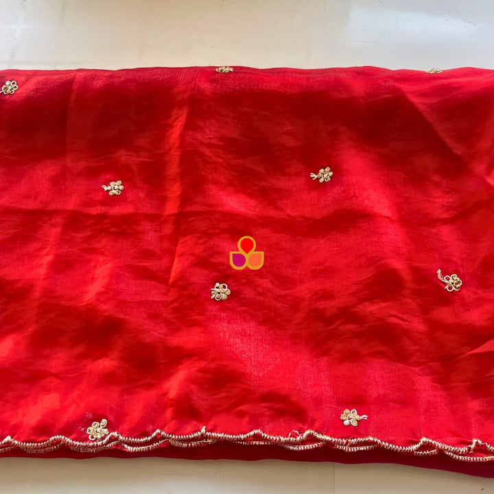 anokherang Dupattas Resham Red Tissue Embroidered Organza Dupatta