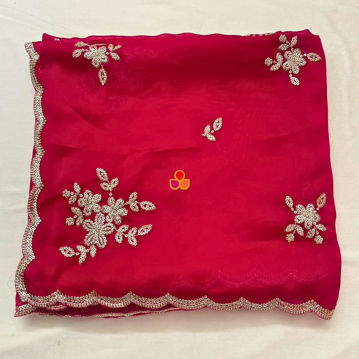 anokherang Dupattas Roohani Pink Floral Embroidered Organza Dupatta