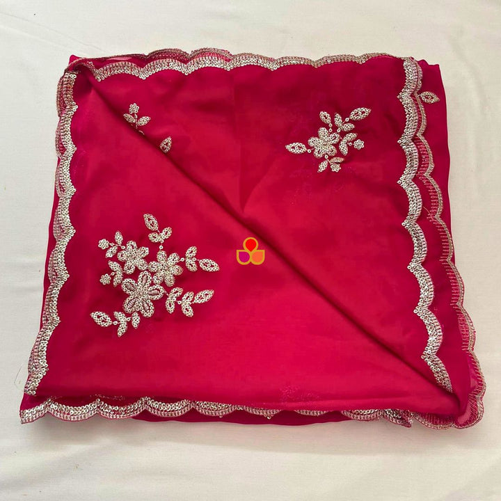 anokherang Dupattas Roohani Pink Floral Embroidered Organza Dupatta