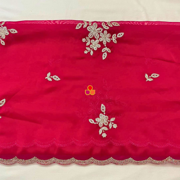 anokherang Dupattas Roohani Pink Floral Embroidered Organza Dupatta
