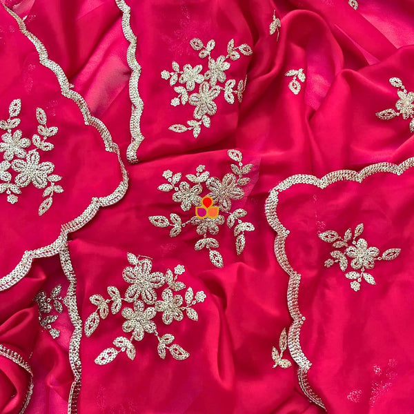 anokherang Dupattas Roohani Pink Floral Embroidered Organza Dupatta