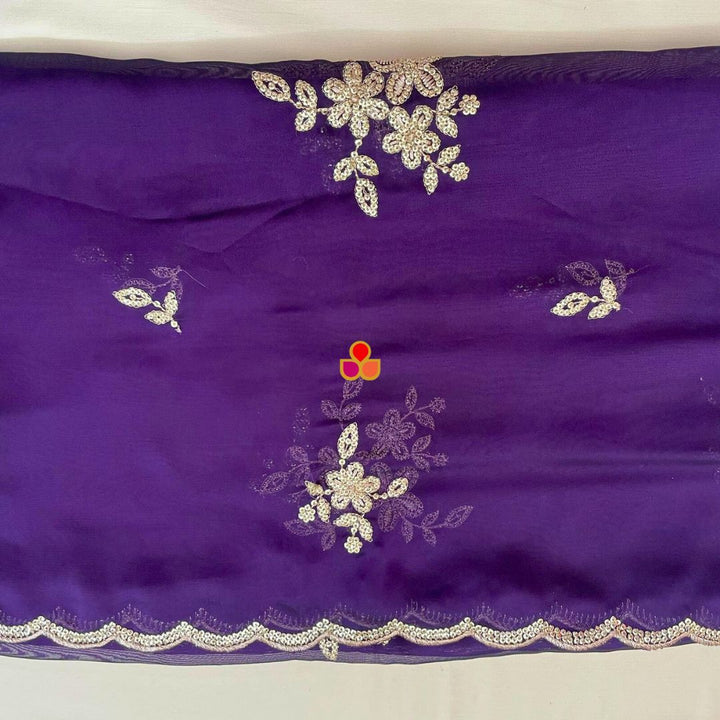 anokherang Dupattas Roohani Purple Floral Embroidered Organza Dupatta