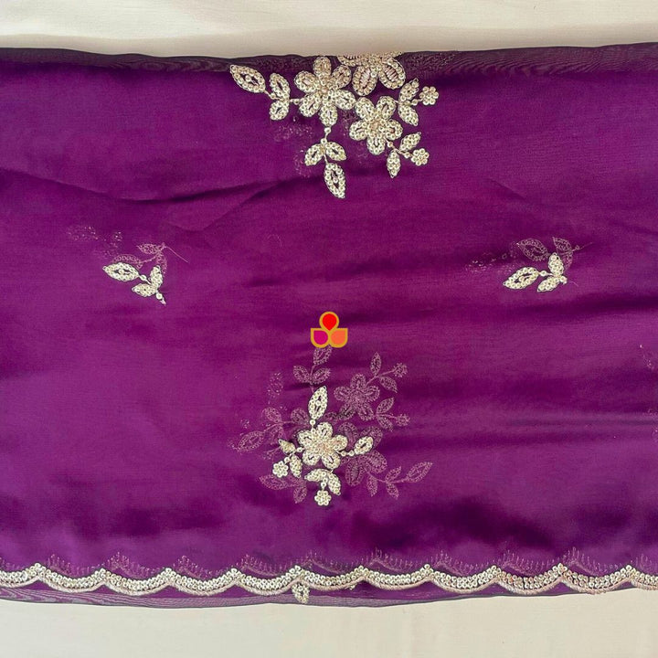 anokherang Dupattas Roohani Purple Floral Embroidered Organza Dupatta