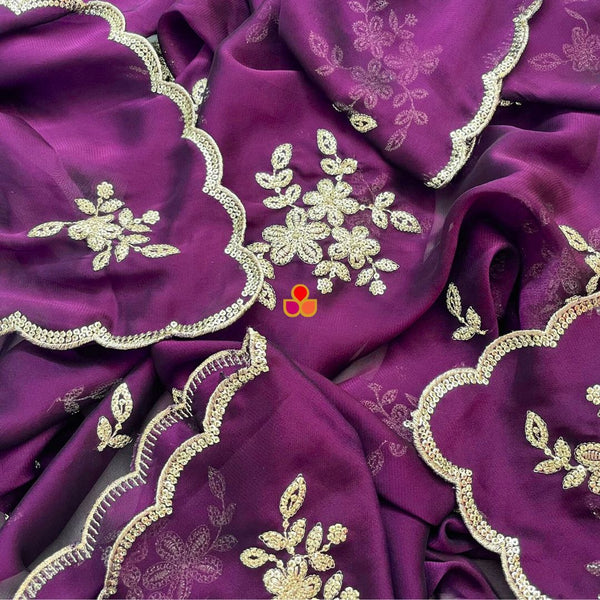 anokherang Dupattas Roohani Purple Floral Embroidered Organza Dupatta