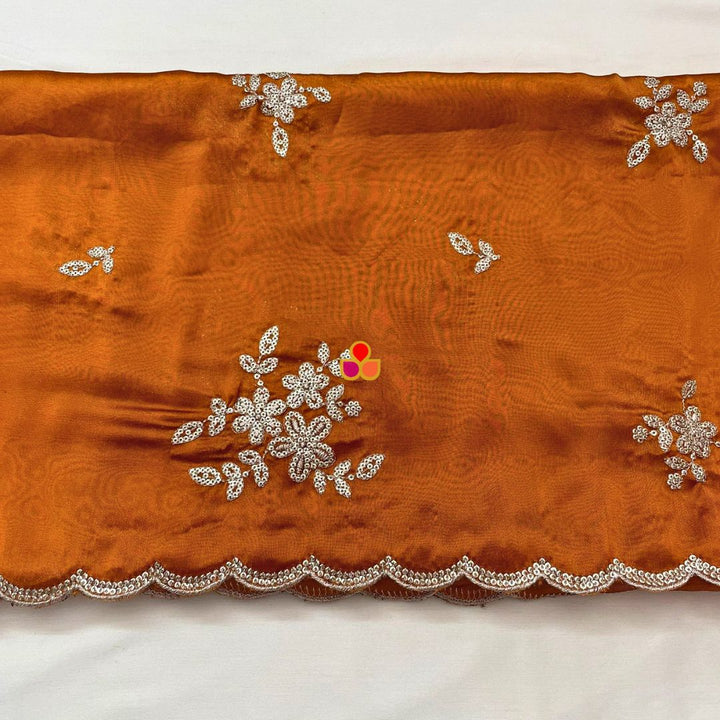 anokherang Dupattas Roohani Rust Floral Embroidered Organza Dupatta