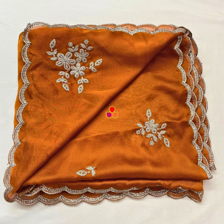 anokherang Dupattas Roohani Rust Floral Embroidered Organza Dupatta
