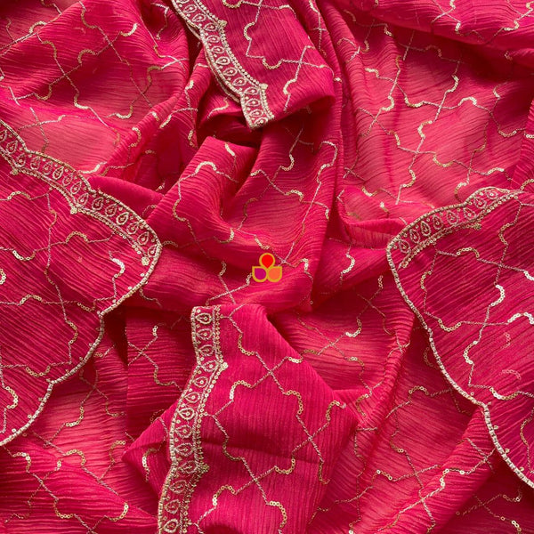 anokherang Dupattas Rose Pink Embroidered Tissue Dupatta