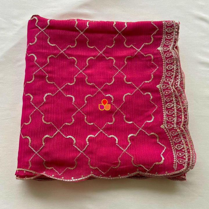 anokherang Dupattas Rose Pink Embroidered Tissue Dupatta